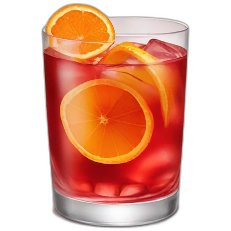 A Negroni Cocktail, red tumbler glass with orange slice emoji