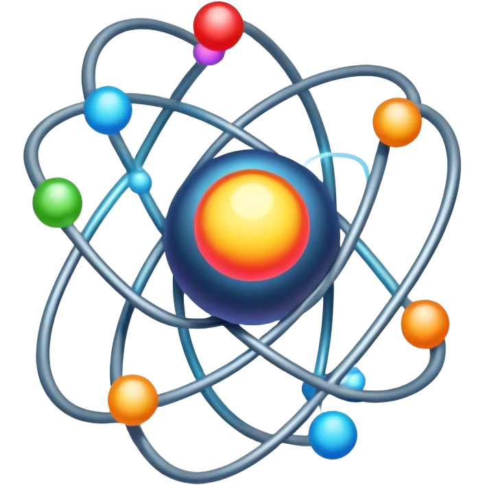atom with colorful orbiting valence electrons in the outer shell emoji