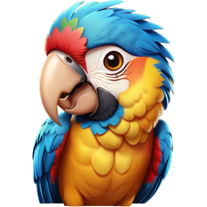 Cinematic Comical Macaw Portrait Emoji, Head tilted dramatically with an exaggeratedly shocked expression, featuring vibrant, bold plumage and wide, comically expressive eyes full of humorous disbelief, Simplified yet hilariously expressive features, highly detailed, glowing with a slightly sassy tropical glow, high shine, dramatic yet playful, stylized with an air of quirky avian attitude, soft glowing outline, capturing the essence of a meme-worthy macaw that looks ready to side-eye its way into viral fame! emoji