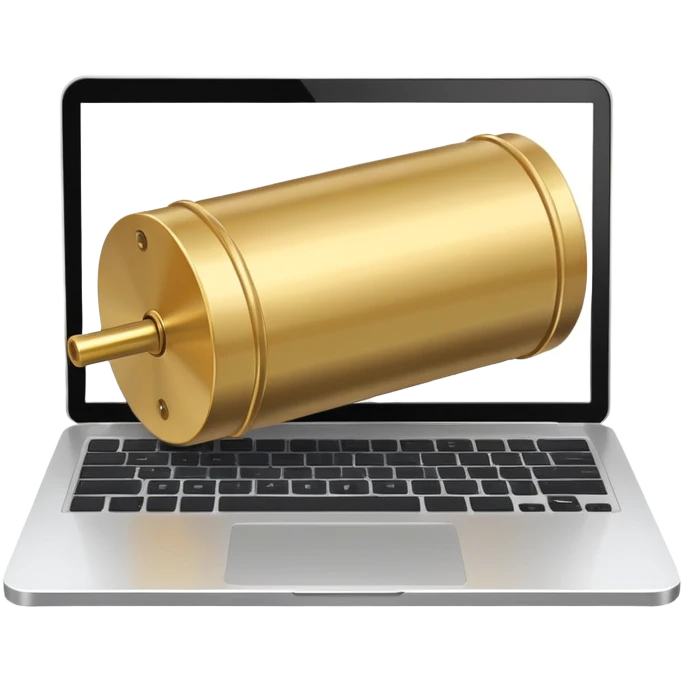 Brass cylinder falls on laptop emoji