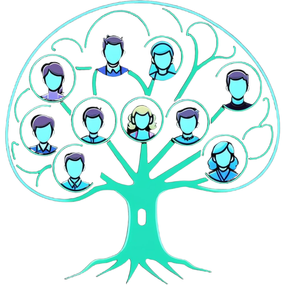 Luminous family tree with glowing portraits and ethereal translucent connecting lines floating in dreamlike space emoji
