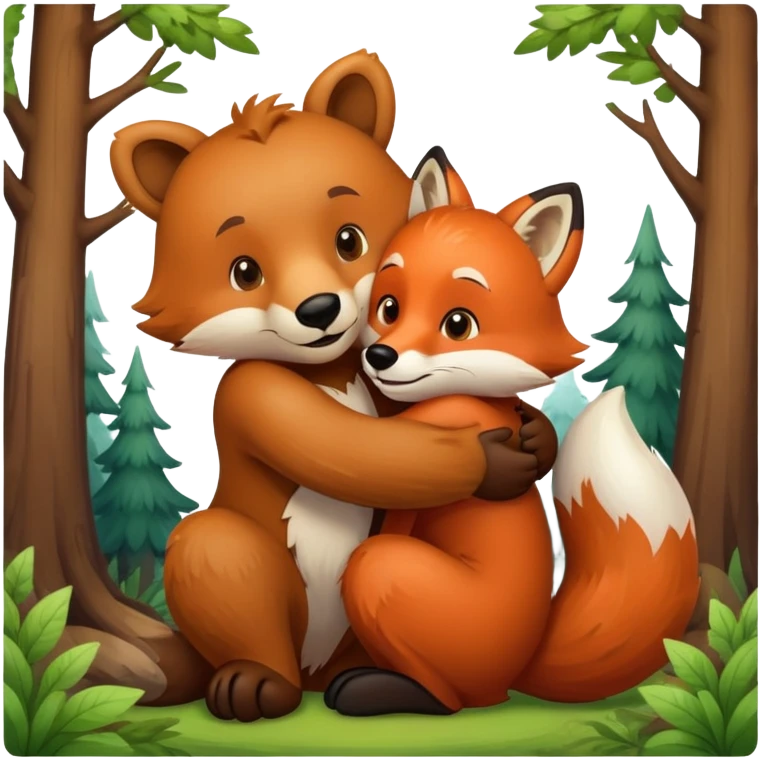 Brown Bear hug a fox emoji