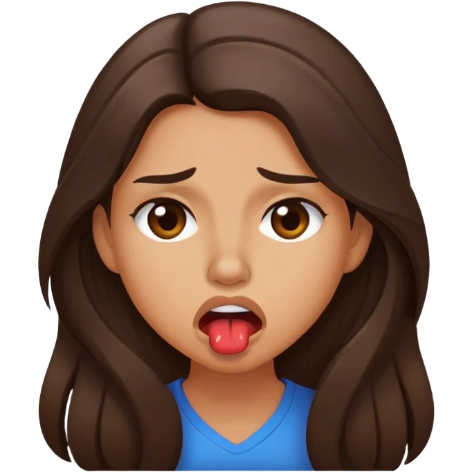 Frustrated brunette tan and long hair biting lip emoji