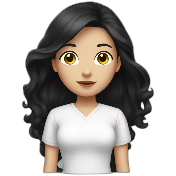 A girl with long black hair, brunette, wearing a white shirt emoji