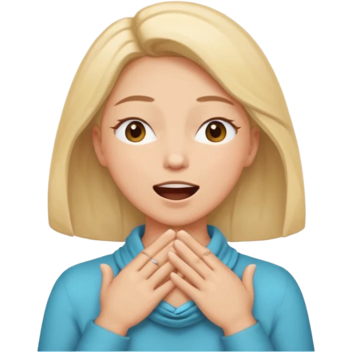 eyes closed and mouth wide open and hands cupped around her neck - her eyes are squinty with excitment emoji