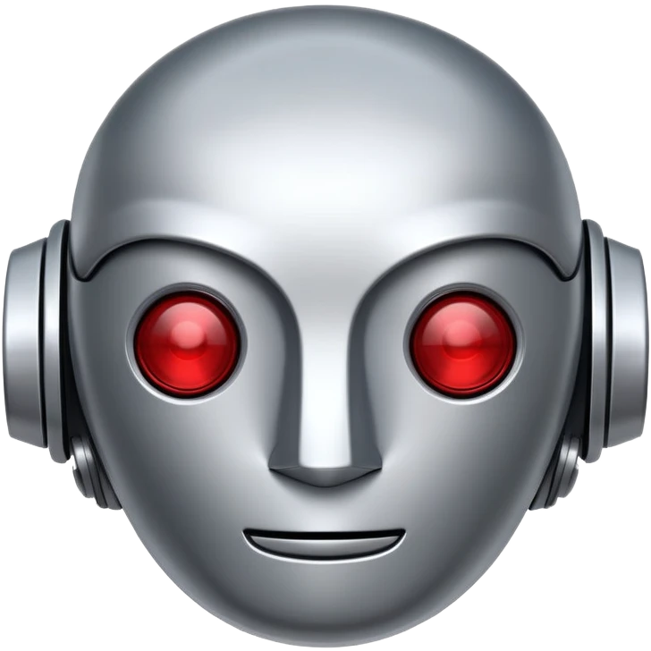 polished minimalistic perfectly round steel robot face with a red line instead of eyes, simple clean design emoji