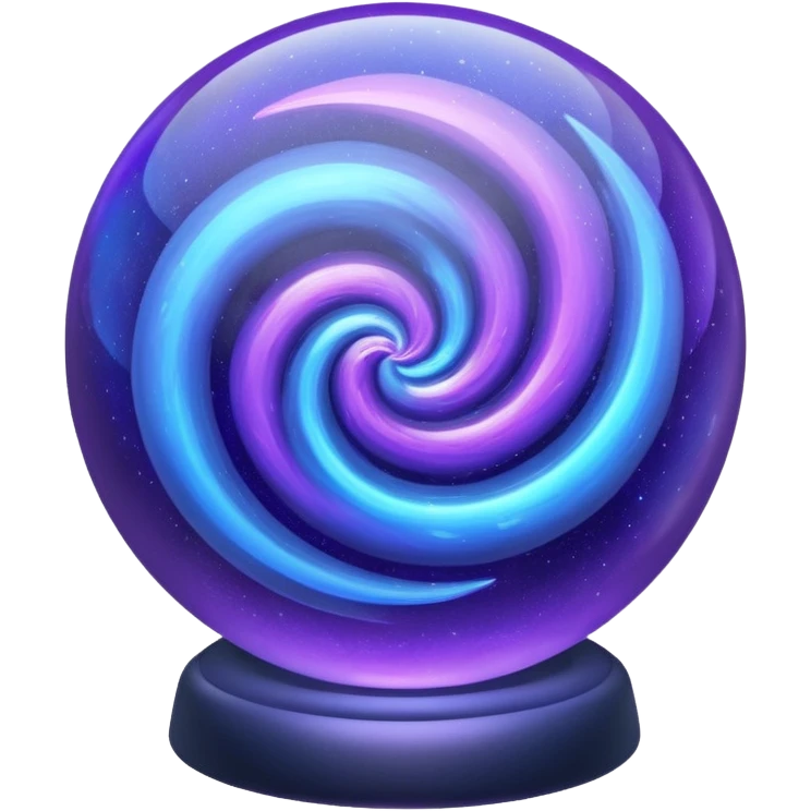 a glass sphere filled with swirling purple and blue dust, glowing, 3d emoji