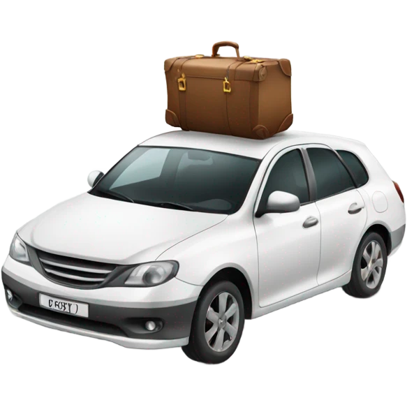 a white car with luggage on the roof emoji