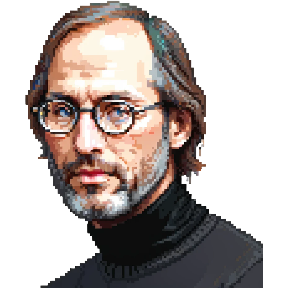 Steve Jobs with black turtleneck, round glasses, beard emoji