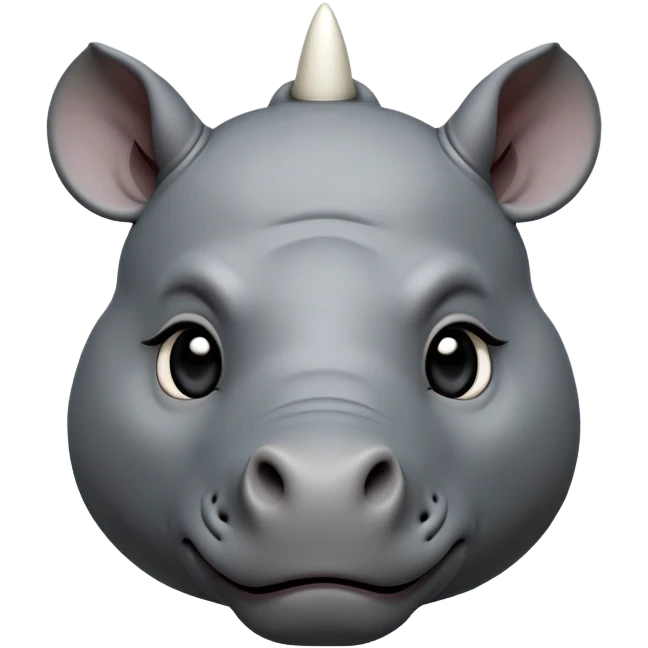 cinematic-noble-cute-young rhino-portrait-emoji,slate-grey-hide-poised-and-regal,-with-a-massive,-powerful-build-and-a-thick,--deep-set-soulful-piercing-eyes,-simplified-yet-sharp-and-sophisticated-features,-highly-detailed,-large-black-eyes, white horn, front facing, zoomed out showing shoulders emoji