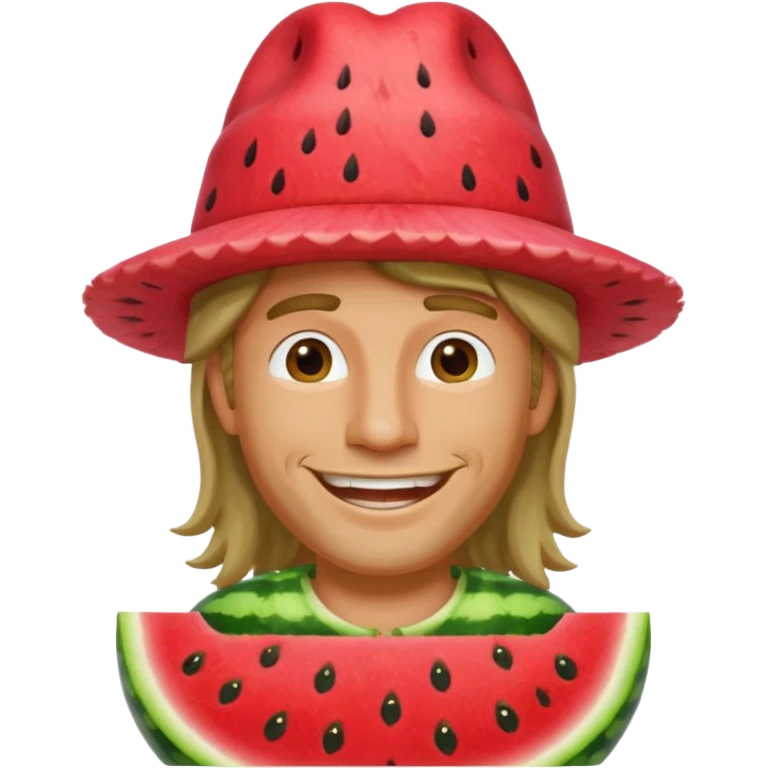 long haired man with watermelon hat emoji