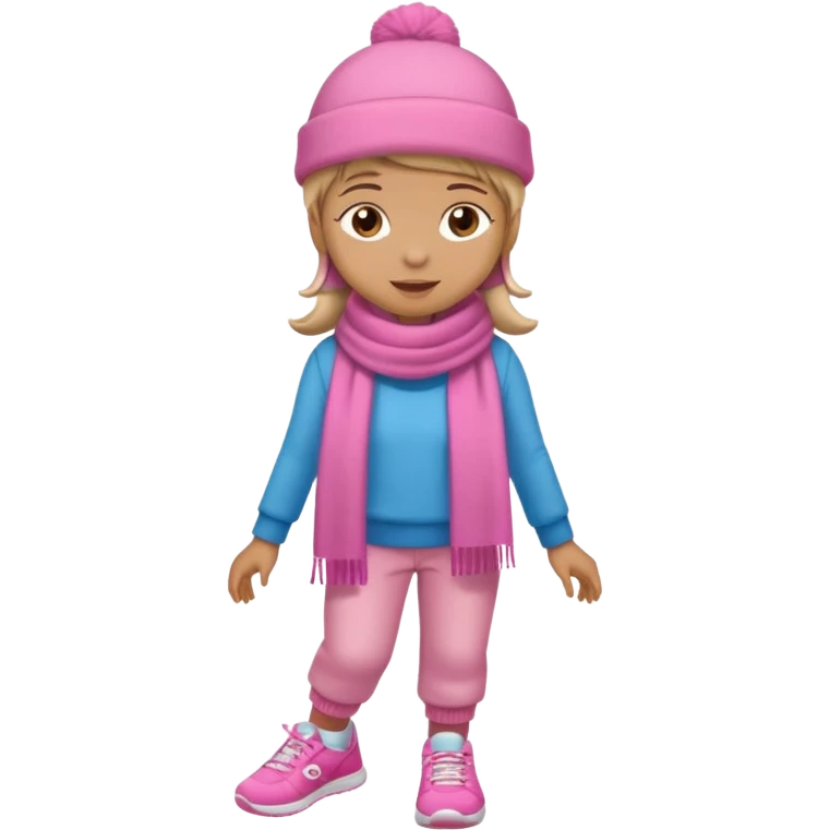 Kid wearing pink hat and scarf, pink sneaker, full body emoji
