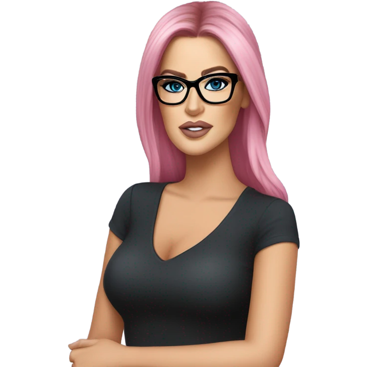 Photo Realistic khloe kardashian stylish pink hair BLUE eyes and glasses elegant  emoji