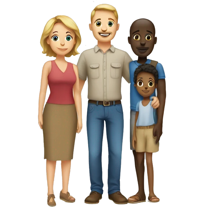european mom and dad and an african kid emoji