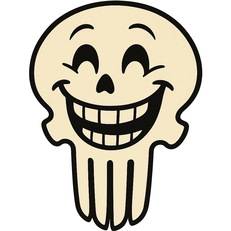 a Punisher skull with a big, happy smile, cheerful expression emoji