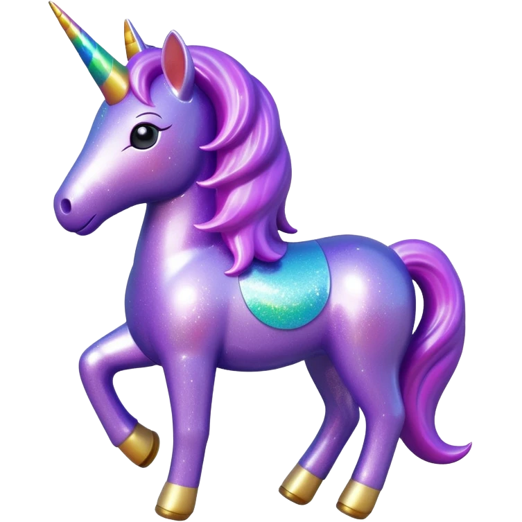 purple gliter  unicorn toy facing camera emoji