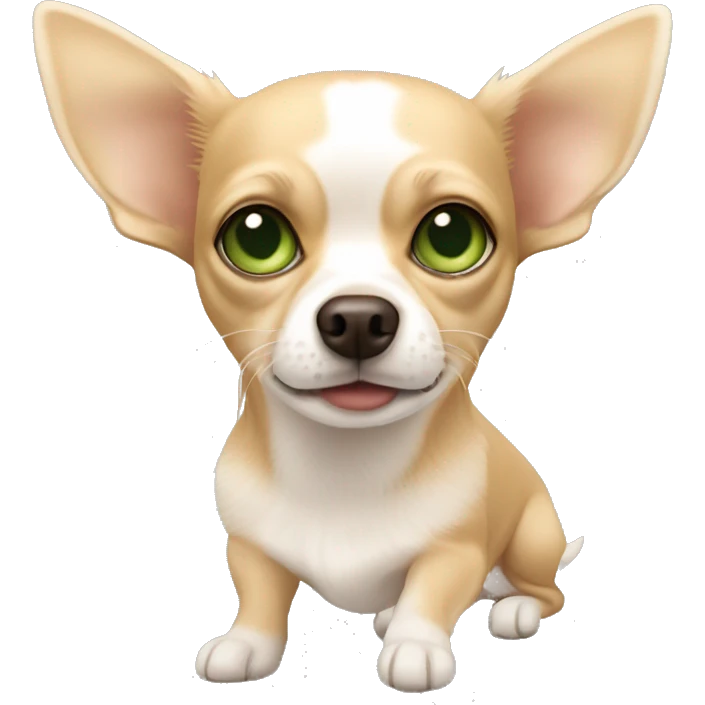 Light brown and white chihuahua with a blonde girl green eyes  emoji