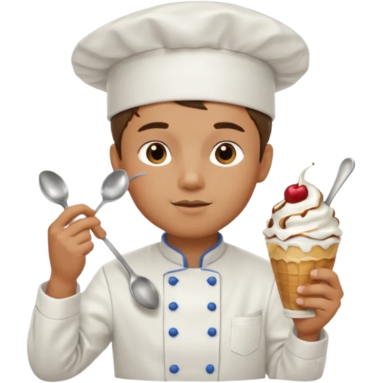 Young Male Chef eating sundae with spoon emoji