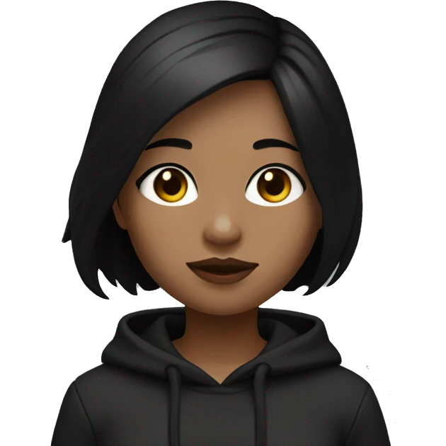 Girl middle length black hush cut hair and wear black hoodie and white skin and black eyes with eyeline with her skin is white  emoji