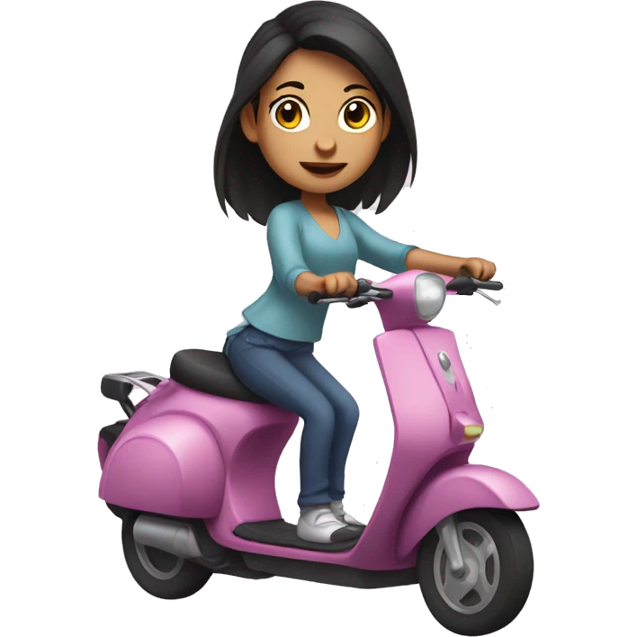 girl with dark hair in a pony tail, riding a scooter with a frying pan in her hand emoji