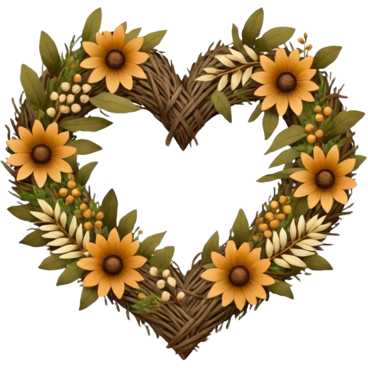 nature wreath heart, boho  emoji