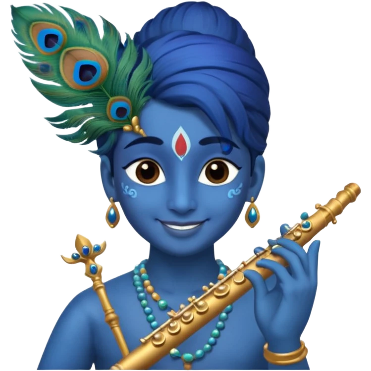 Krishna, adult, playing flute, blue skin, peacock feather in hair emoji