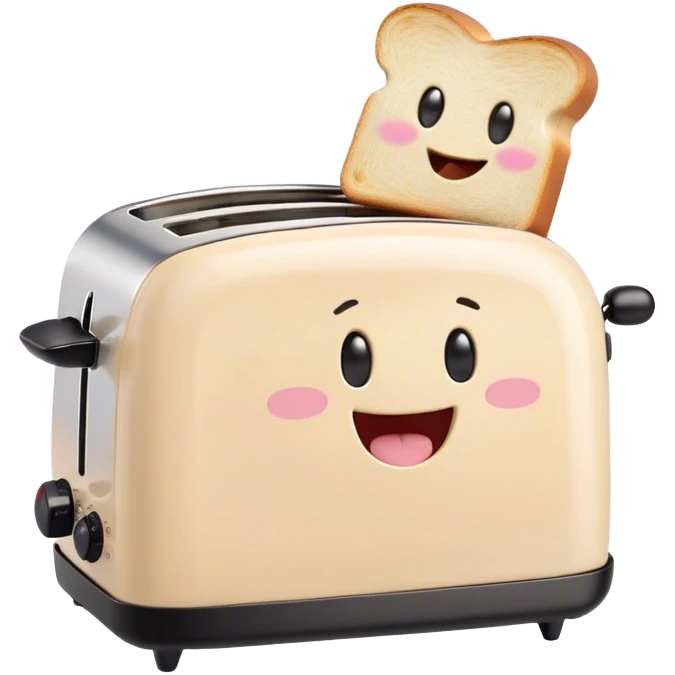 Cute Kawaii Toaster, tiny and square, soft pastel cream with a happy smile, chubby cheeks, two little toast slices popping out, giggling in excitement! emoji