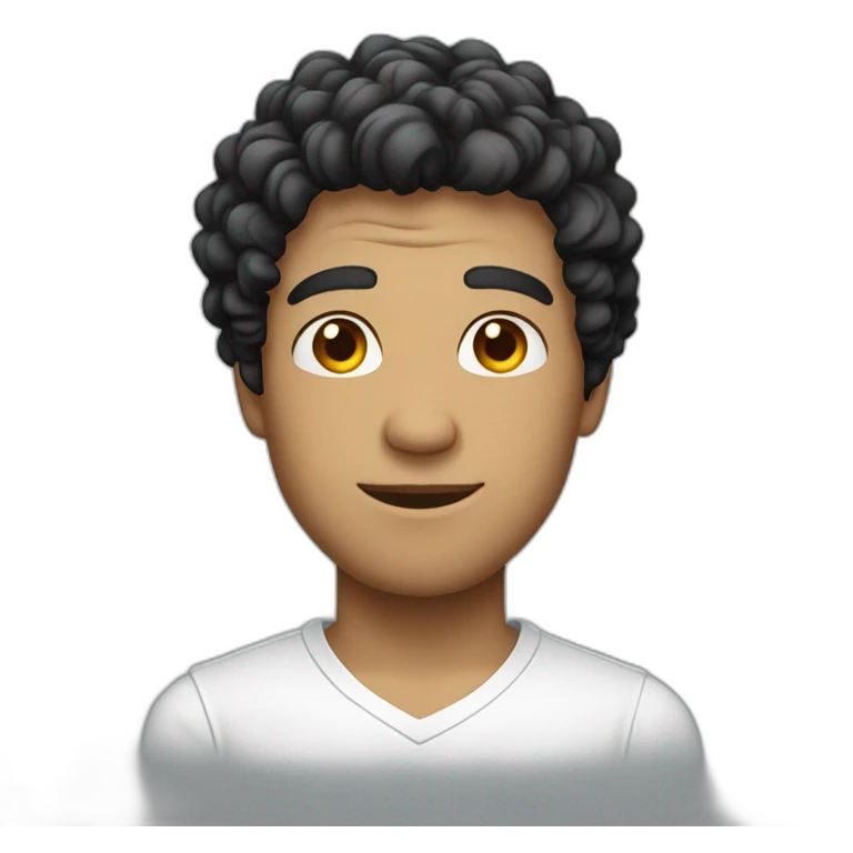 clear guy with a white shirt and curly black hairs emoji