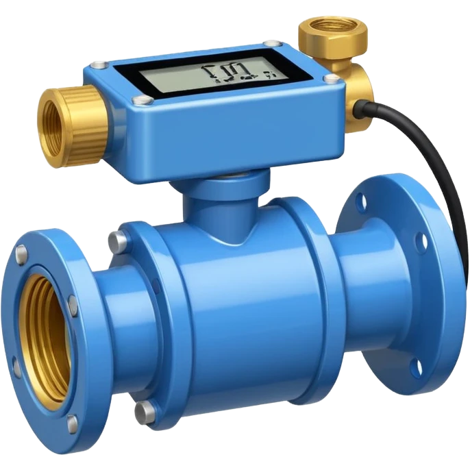 Mini caudalímetro color azul con brida y el medidor tipo digital emoji