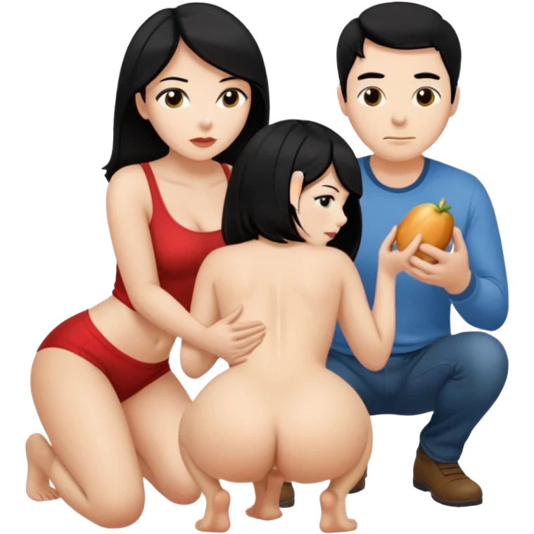 I want a female with black hair in doggystyle sex position with her head facing me and her ass facing away & then a guy behind her eating her ass emoji