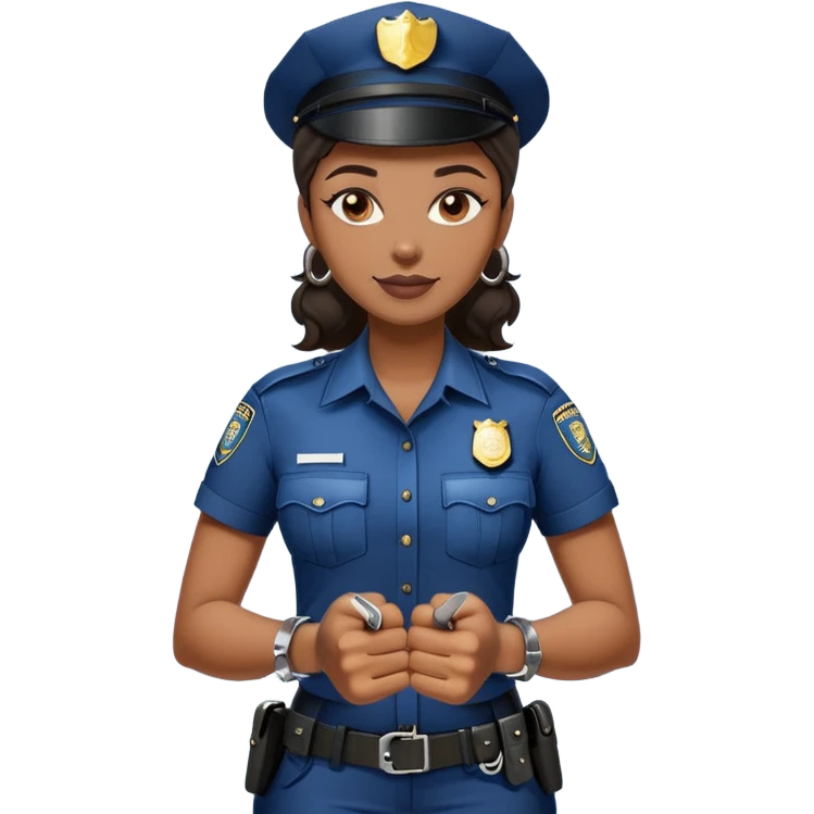 Black policewoman holding handcuffs and has a smirk on her face  emoji