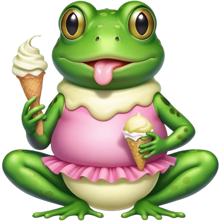 Frog in a tutu eating ice cream  emoji
