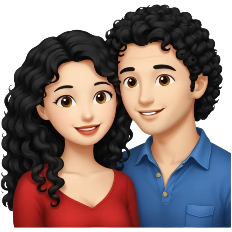 a handsome man with black curly hair tries to kiss a cute woman who has long black hair emoji