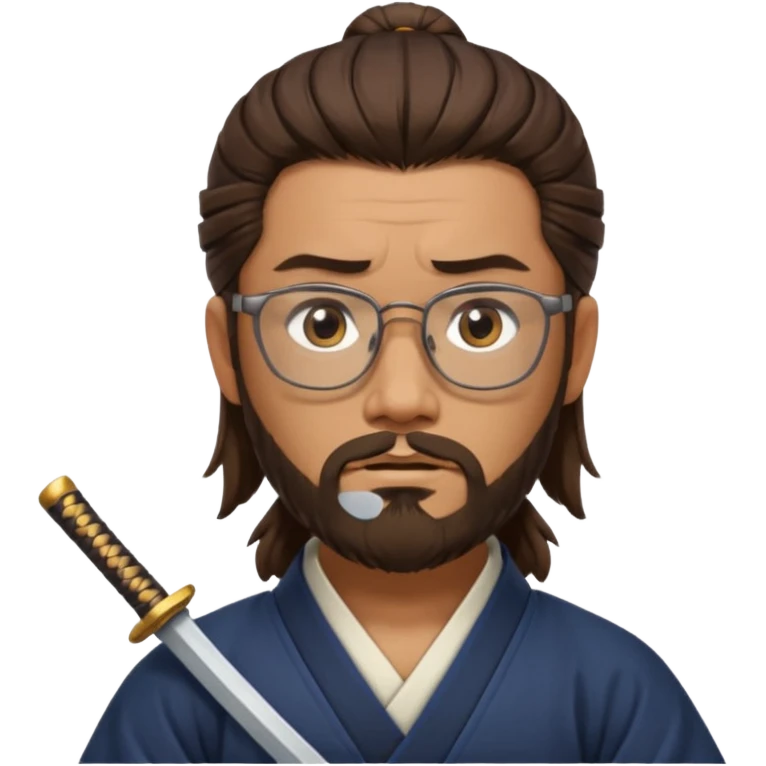samurai, slim, long brown hair, beard , glasses emoji
