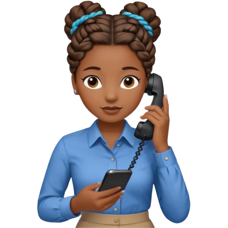 black girl on the phone with a notepad in colored formal shirt and braided bun emoji