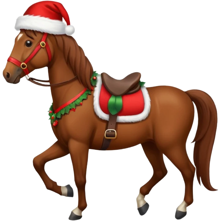 christmas brown horse with a red saddle emoji