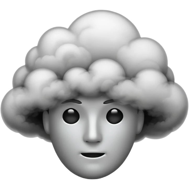 Minimalist emoji-style sticker of a faceless head surrounded by smoke. No facial features. Grayscale tones, soft outline.
 emoji