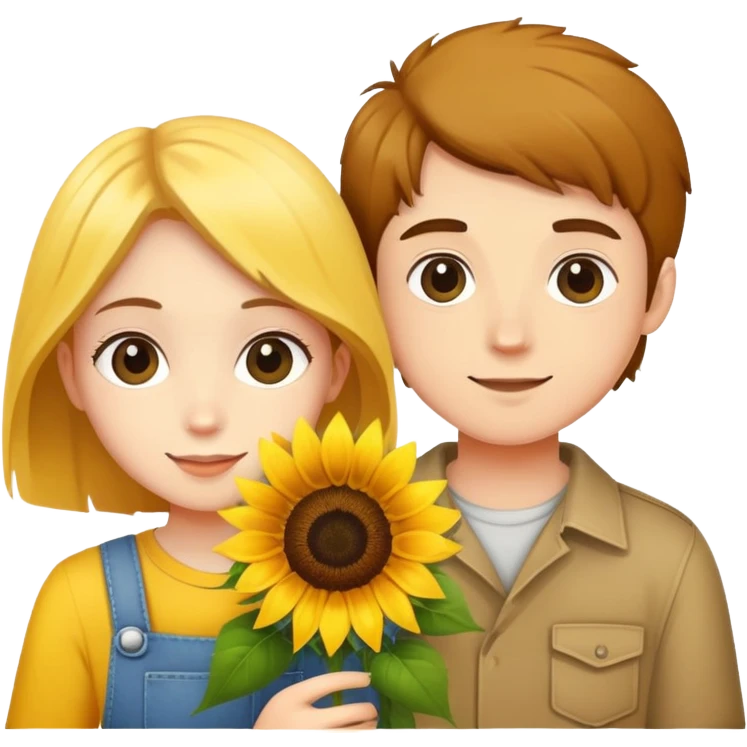 a girl and a boy holding sunflower  emoji