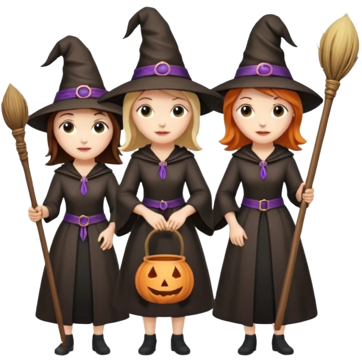 CUATRO  BRUJAS  CON ESCOBA Y VARITA MAGICA emoji