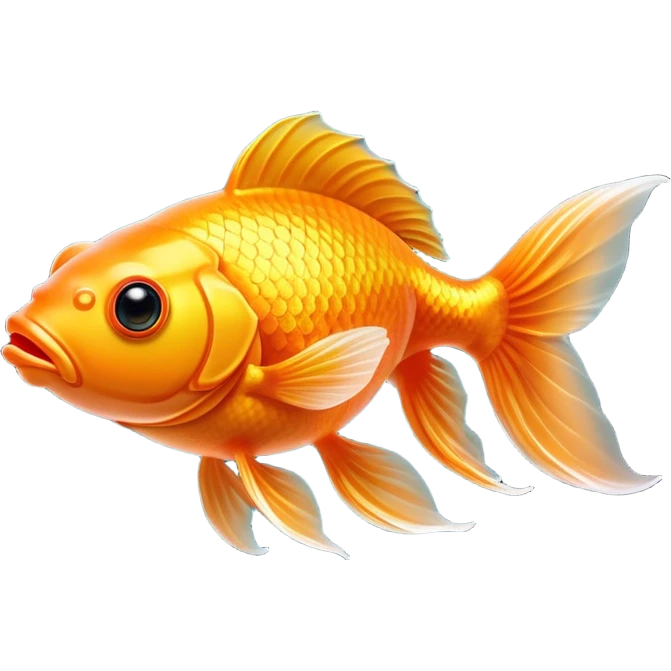 Cinematic Noble Orange Goldfish Portrait Emoji, Poised and regal, with a sleek, streamlined build and a lustrous, vibrant orange body, deep-set soulful golden eyes, Simplified yet sharp and sophisticated features, highly detailed, glowing with a soft, dignified glow, high shine, intelligent and graceful, stylized with an air of aquatic elegance, focused and attentive, soft glowing outline, capturing the essence of a watchful and confident aquatic companion, so majestic it feels as though it could glide out of the screen with effortless authority! emoji