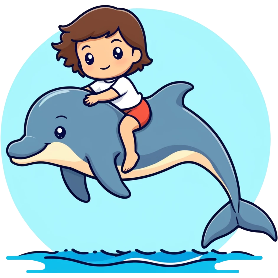 Italian girl with brown hair riding a dolphin  emoji
