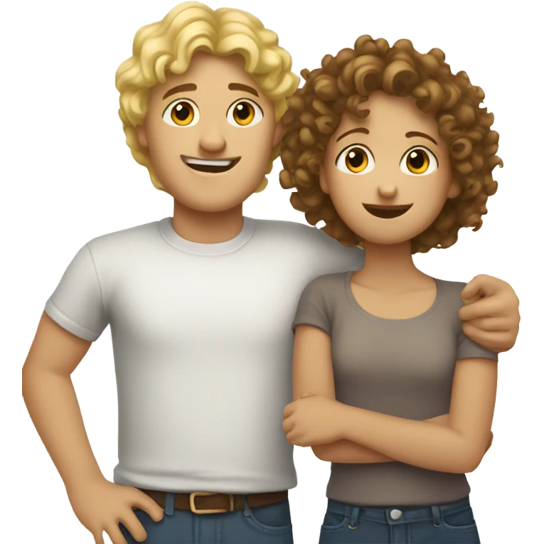 Tall brown curly haired boy giveonf short blonde haired girl a hug emoji