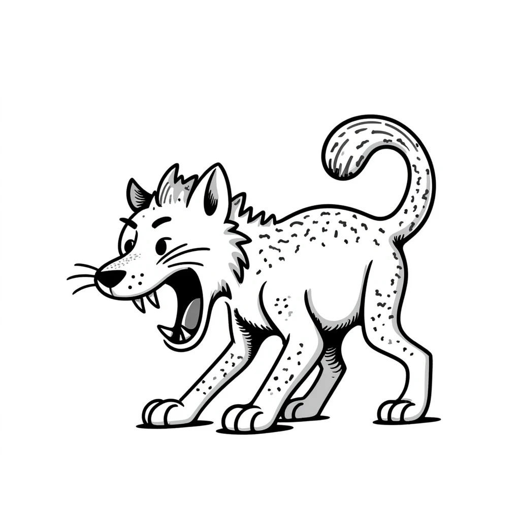 saber-toothed cat sketch with exaggerated fangs, prehistoric feline emoji
