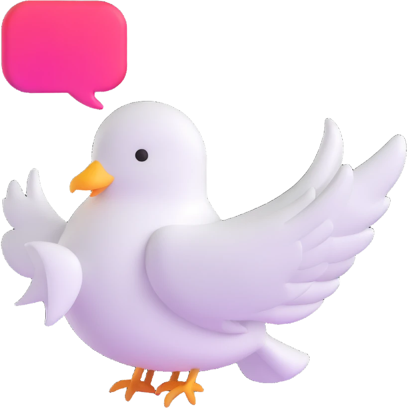 dove with a chat bubble, game-like setting emoji