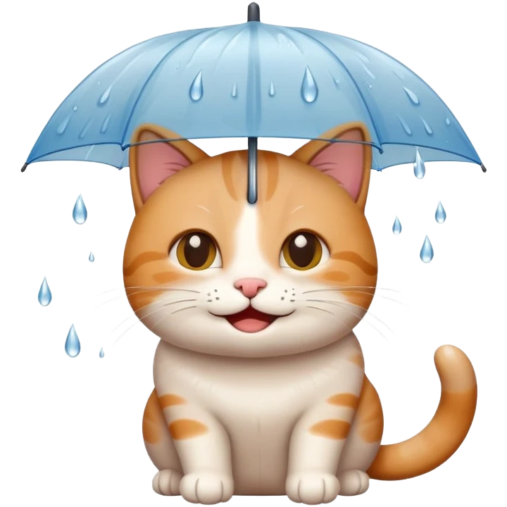 cute happy cat enjoying the rain with a smile emoji