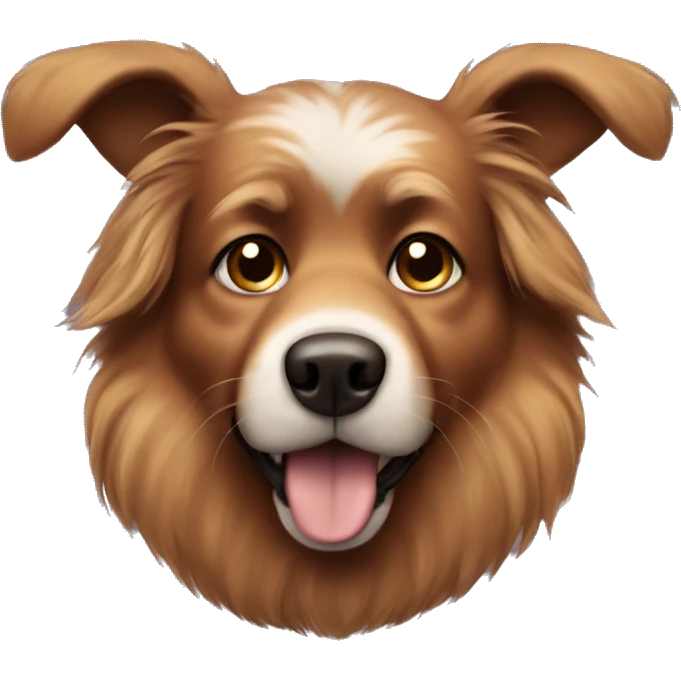 Fluffy brown dog with standing ears. His nose and face has dark brown spots.  emoji