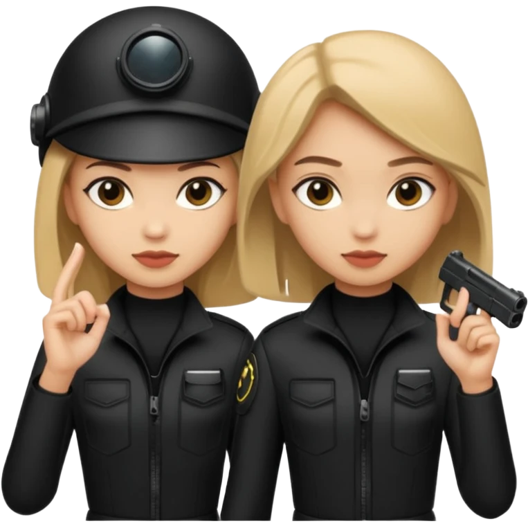 2 girls one light skin one medium skin spies all black outfits with spy gear emoji