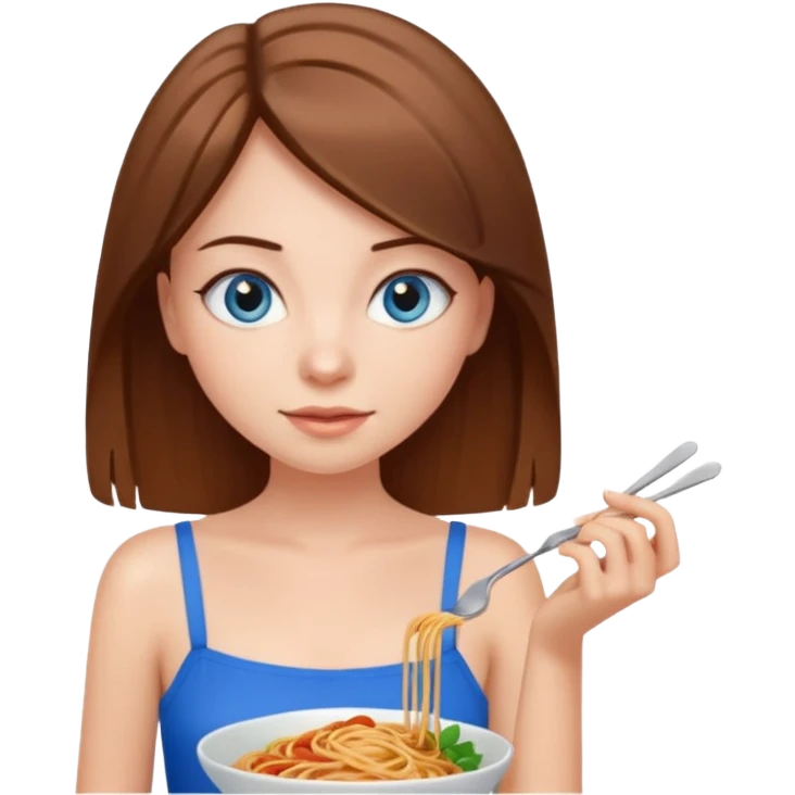 Girl with brown straight hair and blue eyes with spaghetti strap top emoji