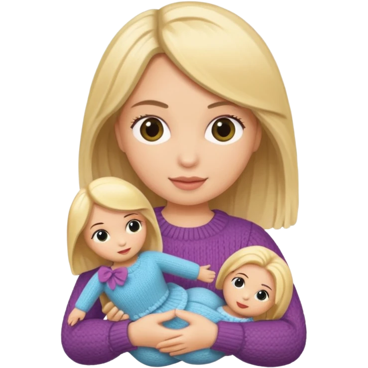 woman holding blonde knitted doll emoji