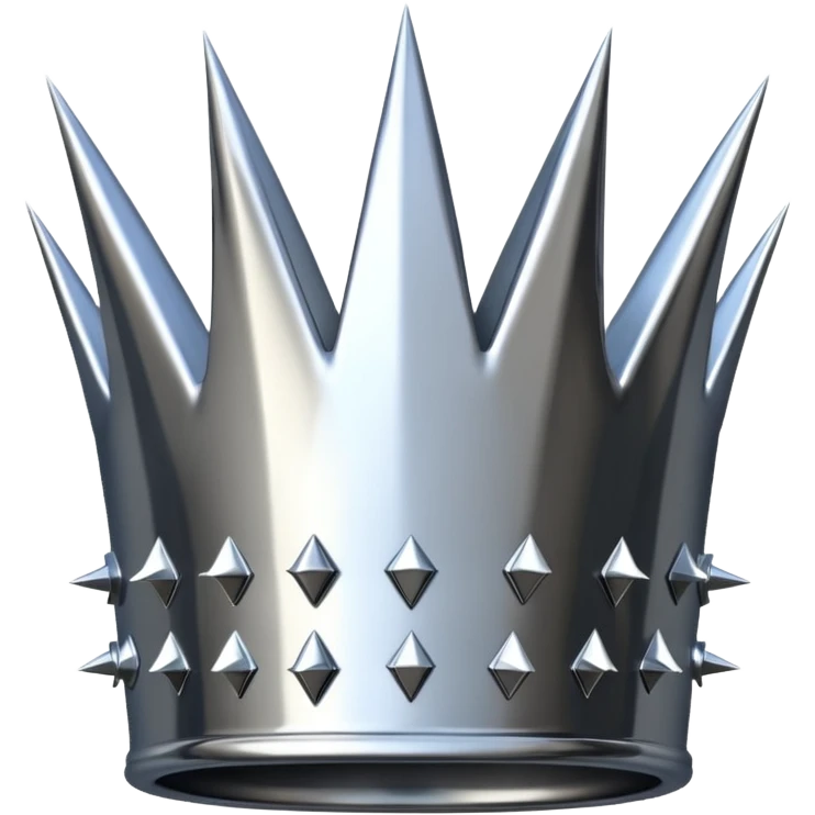 A spiked crown emoji made of silver chrome, sharp yet rounded metallic spikes, glossy reflections, aggressive luxury swag aesthetic, iOS emoji style, centered, clean white background emoji